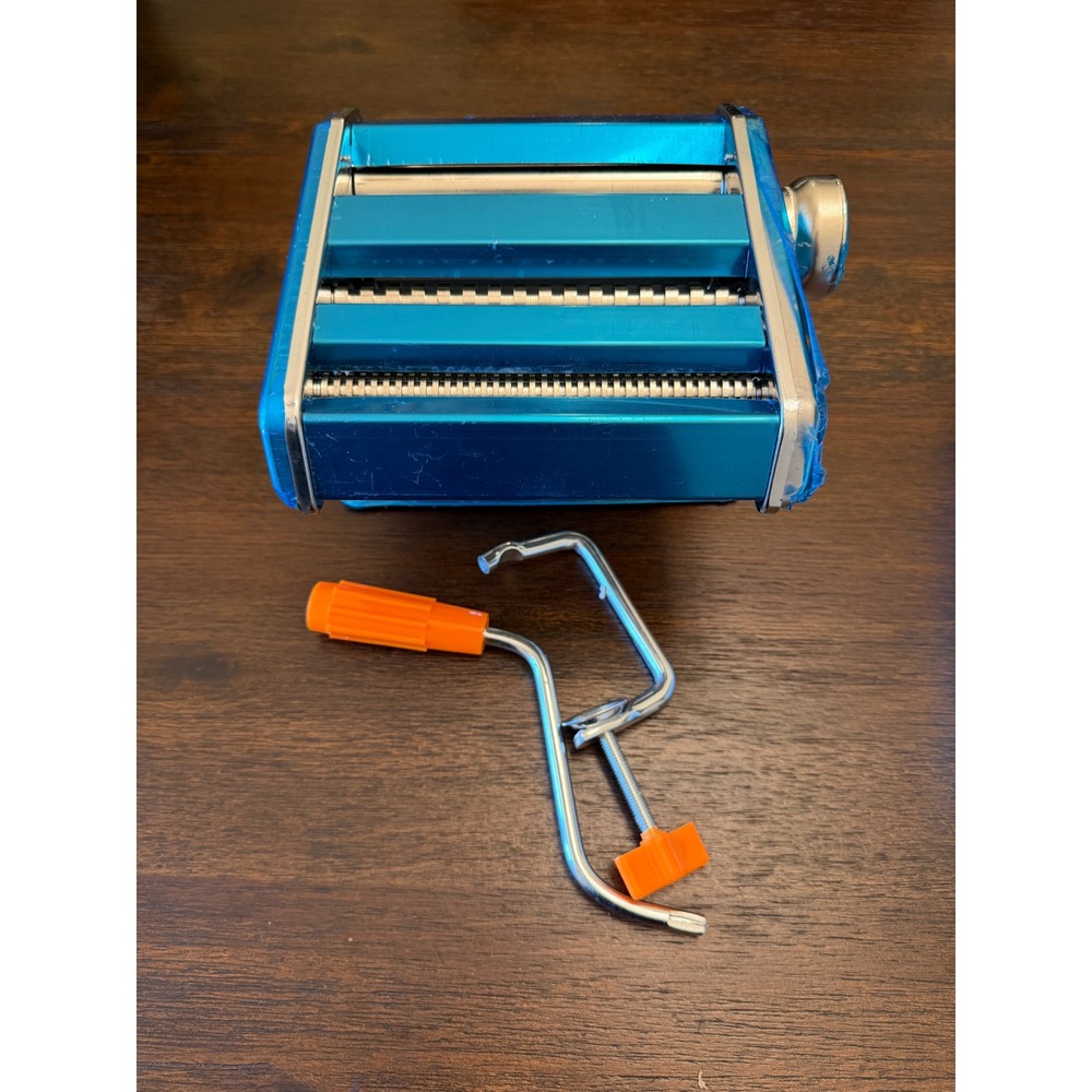 Manual Stainless Steel Pasta Maker Machine Blue Hand Crank Roller Cutter Clamp